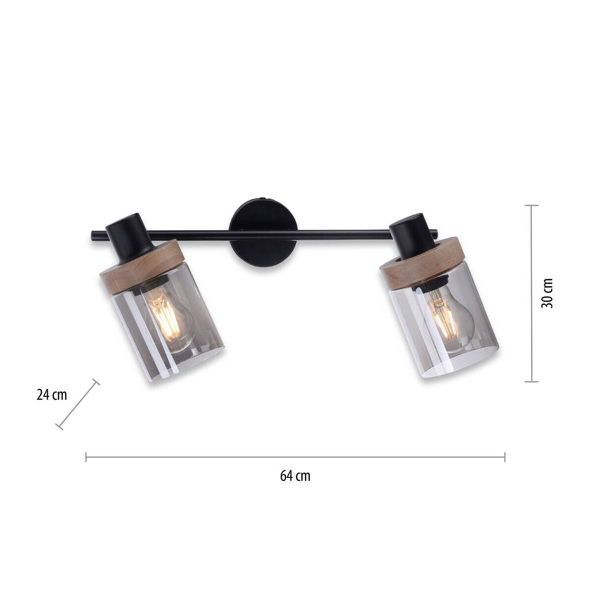 Just Light Spot Pasqual schwarz Rauch Metall Glas B/H/L: ca. 24x30x64 cm E27 2 Brennstellen
