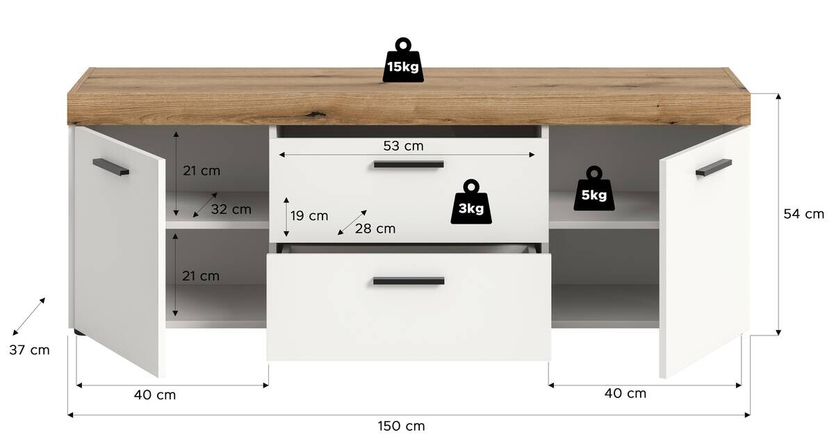 TV-Lowboard Sunset weiß B/H/T: ca. 150x54x37 cm