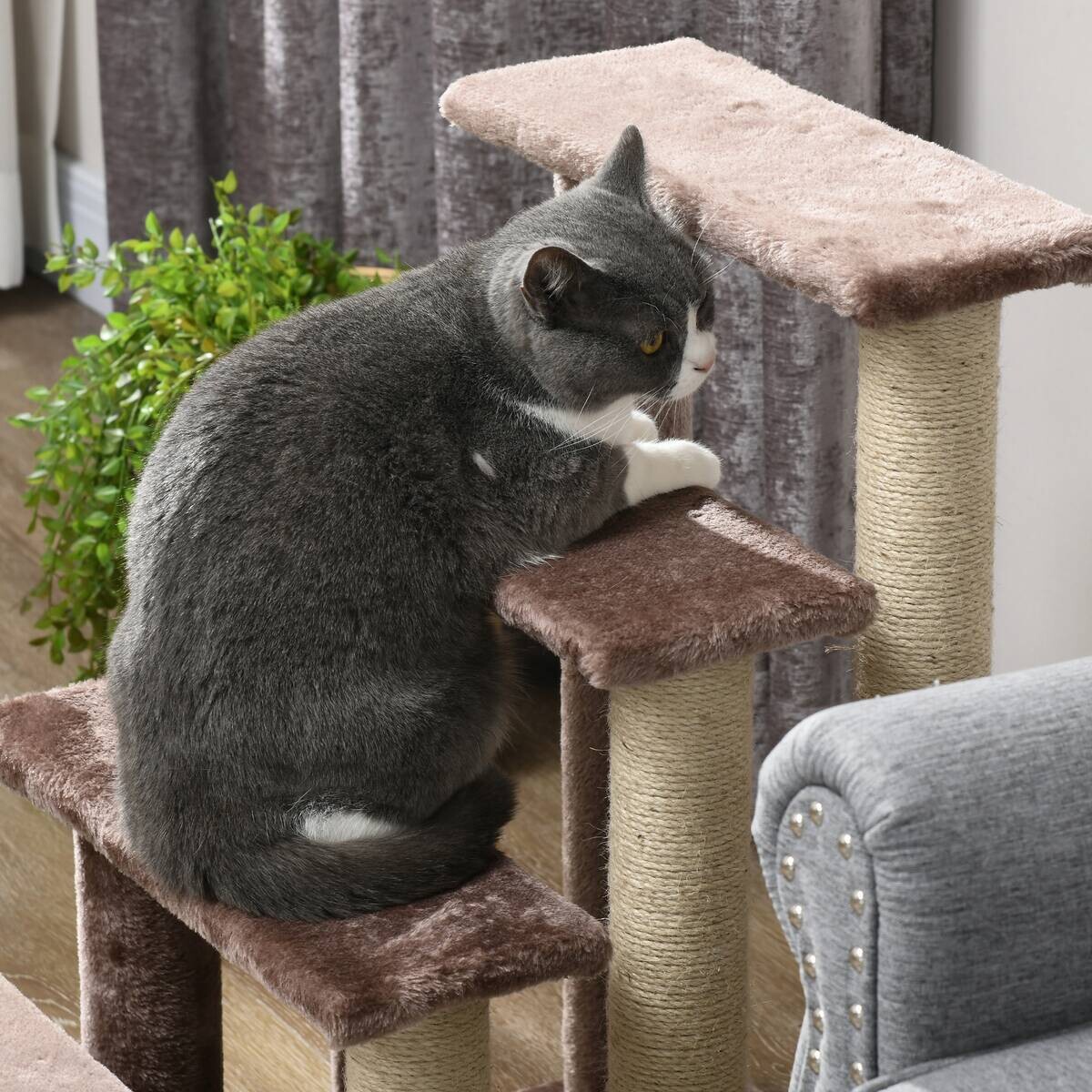 PawHut Katzentreppe braun Stoff B/H/L: ca. 40x64x60 cm