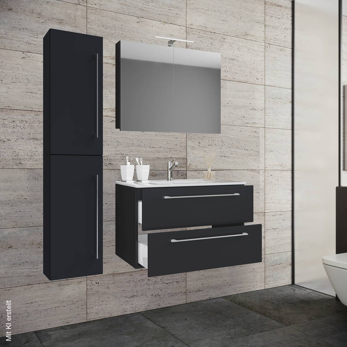 Waschplatz 4tlg-Badinos schwarz B/H/T: ca. 61x52x46,4 cm