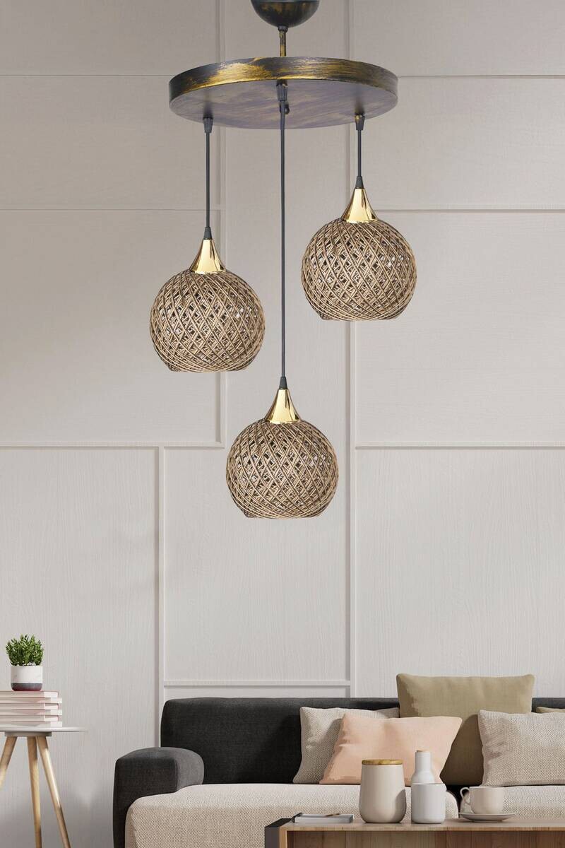 Opviq Pendelleuchte Crayon beige Metall B/H/T/L/D: ca. 32x80x32x32x32 cm E27 3 Brennstellen