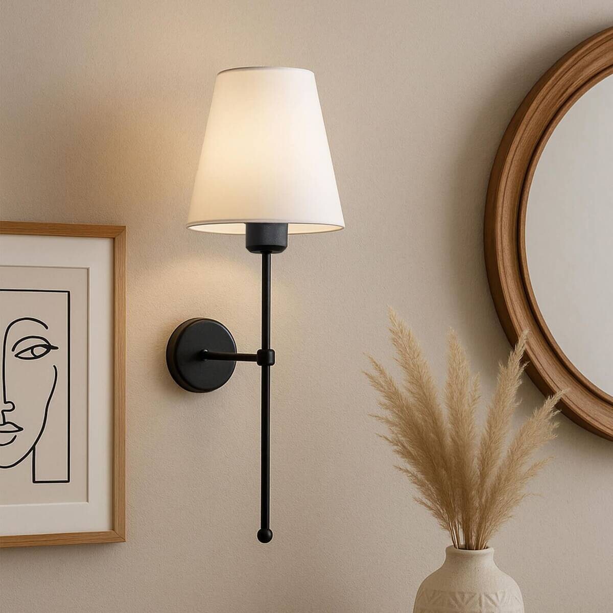 Opviq Wandleuchte creme schwarz PVC Metall B/H/L: ca. 13x50x13 cm E27 1 Brennstellen