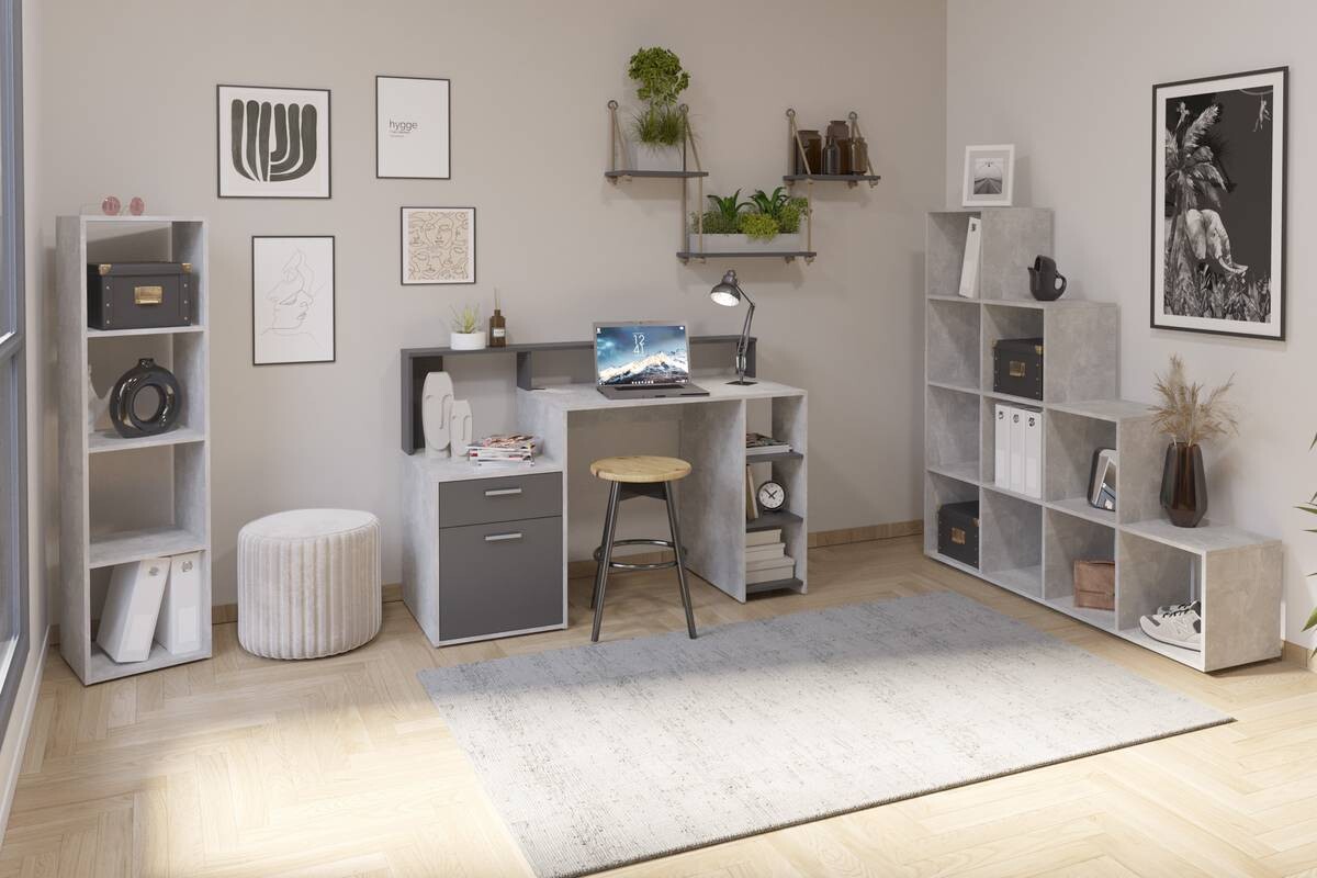 Schreibtisch Beton Optik anthrazit B/H/T: ca. 139x92x54 cm