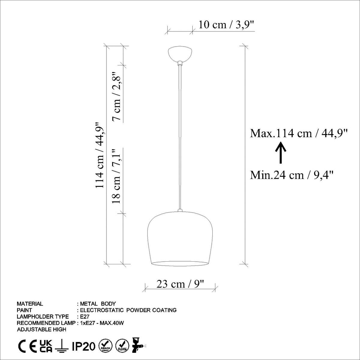 Opviq Pendelleuchte minze Metall B/H/T: ca. 23x114x23 cm E27 1 Brennstellen