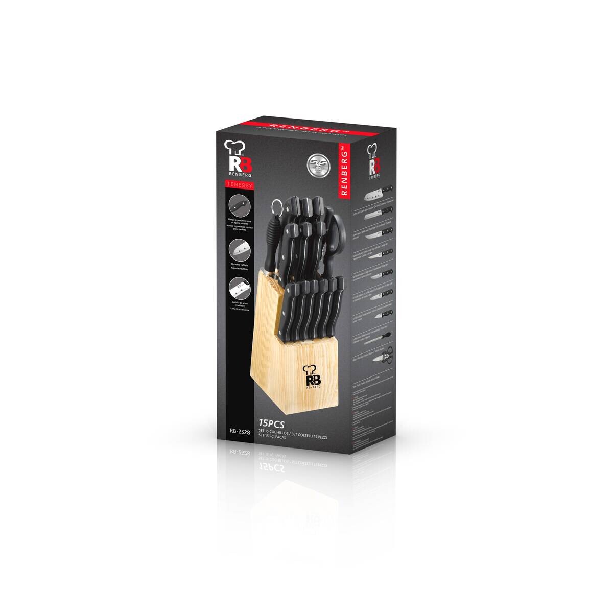 RENBERG Messerset TENESSY silber Holz 15 tlg.