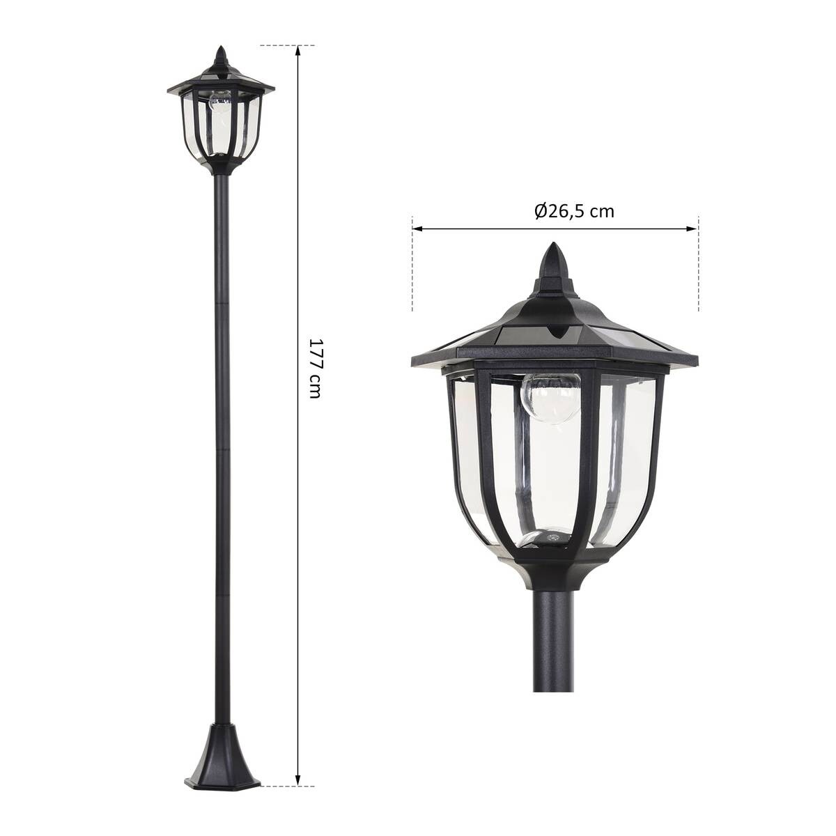 Gartenlaterne mit LED schwarz Kunststoff Edelstahl H/D: ca. 177x27 cm