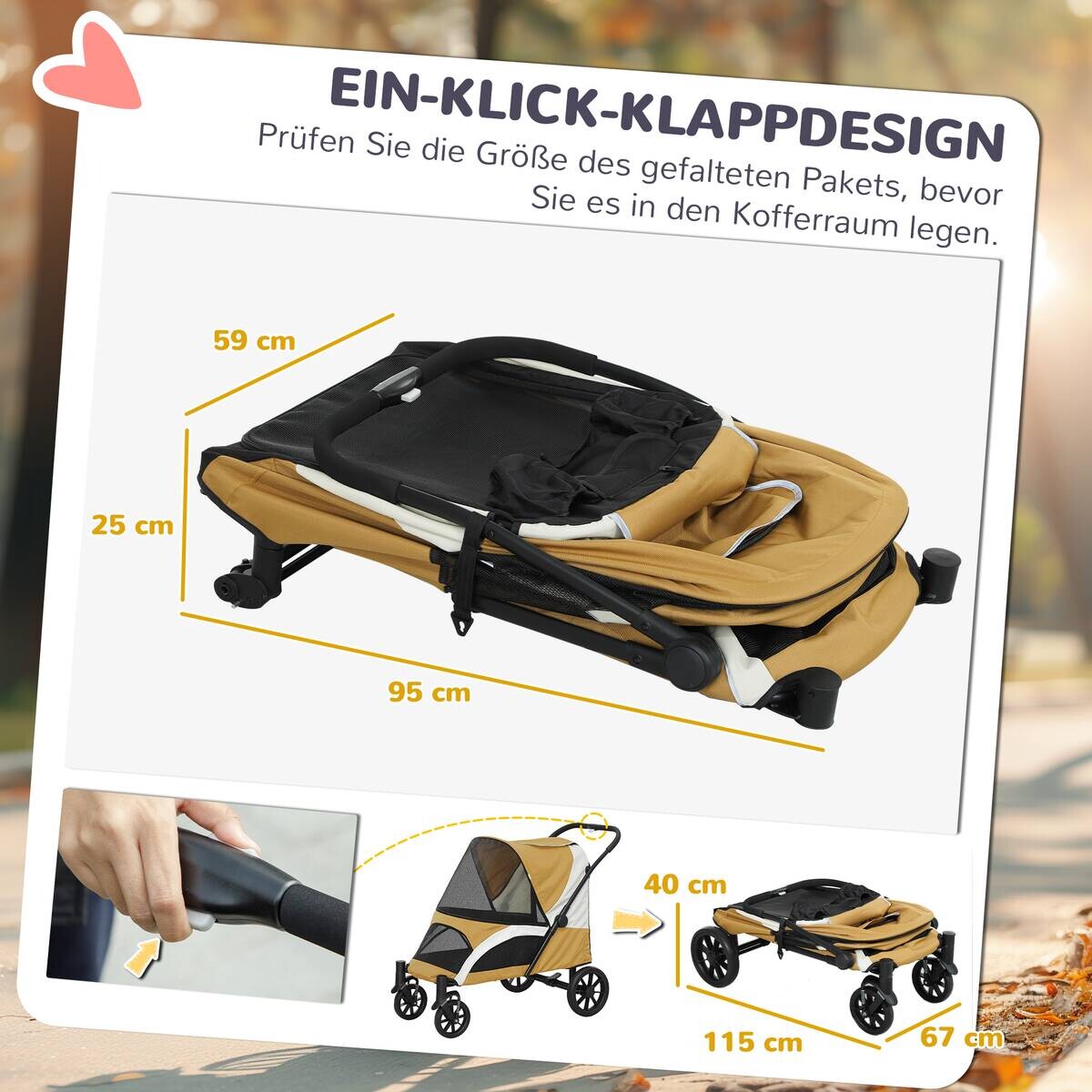 PawHut Hundewagen braun Stahl B/H/L: ca. 67x100x124 cm