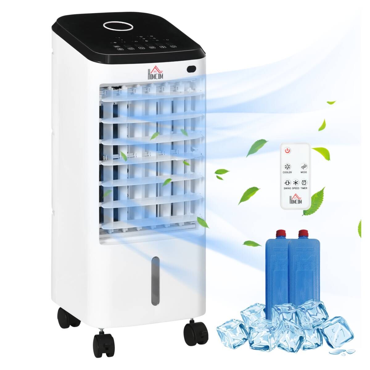 HOMCOM Luftkühler cremeweiß Polypropylen Edelstahl Kunststoff B/H/L: ca. 27x24,5x60 cm