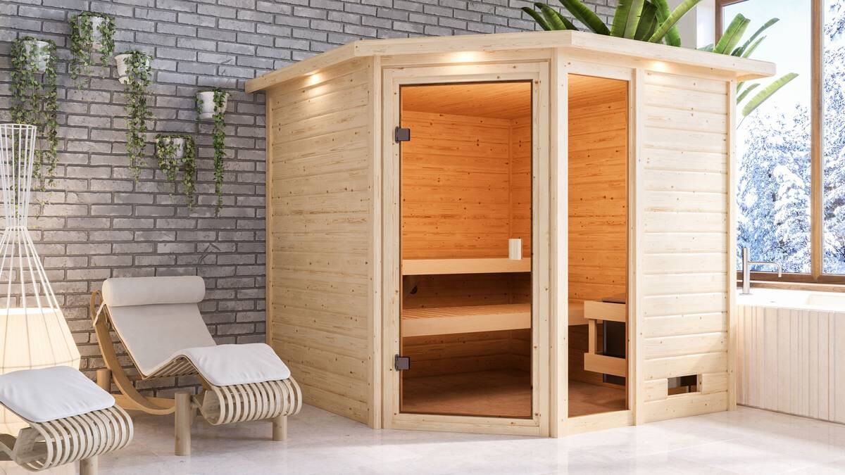 Karibu Sauna Seppel Eck natur B/H/T: ca. 196x187x196 cm