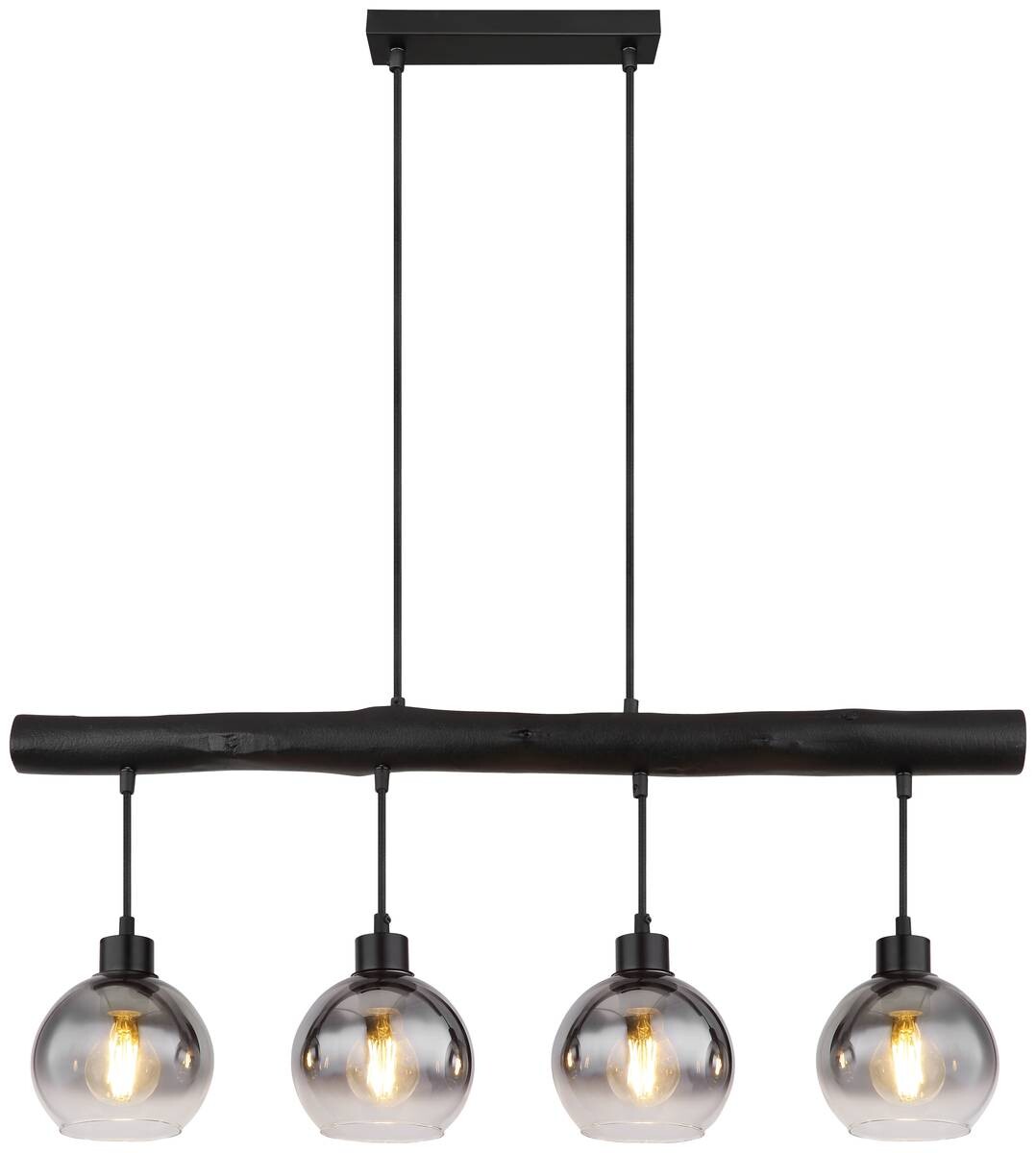 GLOBO Pendelleuchte 15656-4HB schwarz klar Rauch Metall Glas Holz B/H/L: ca. 15x120x85 cm E27 1 Brennstellen