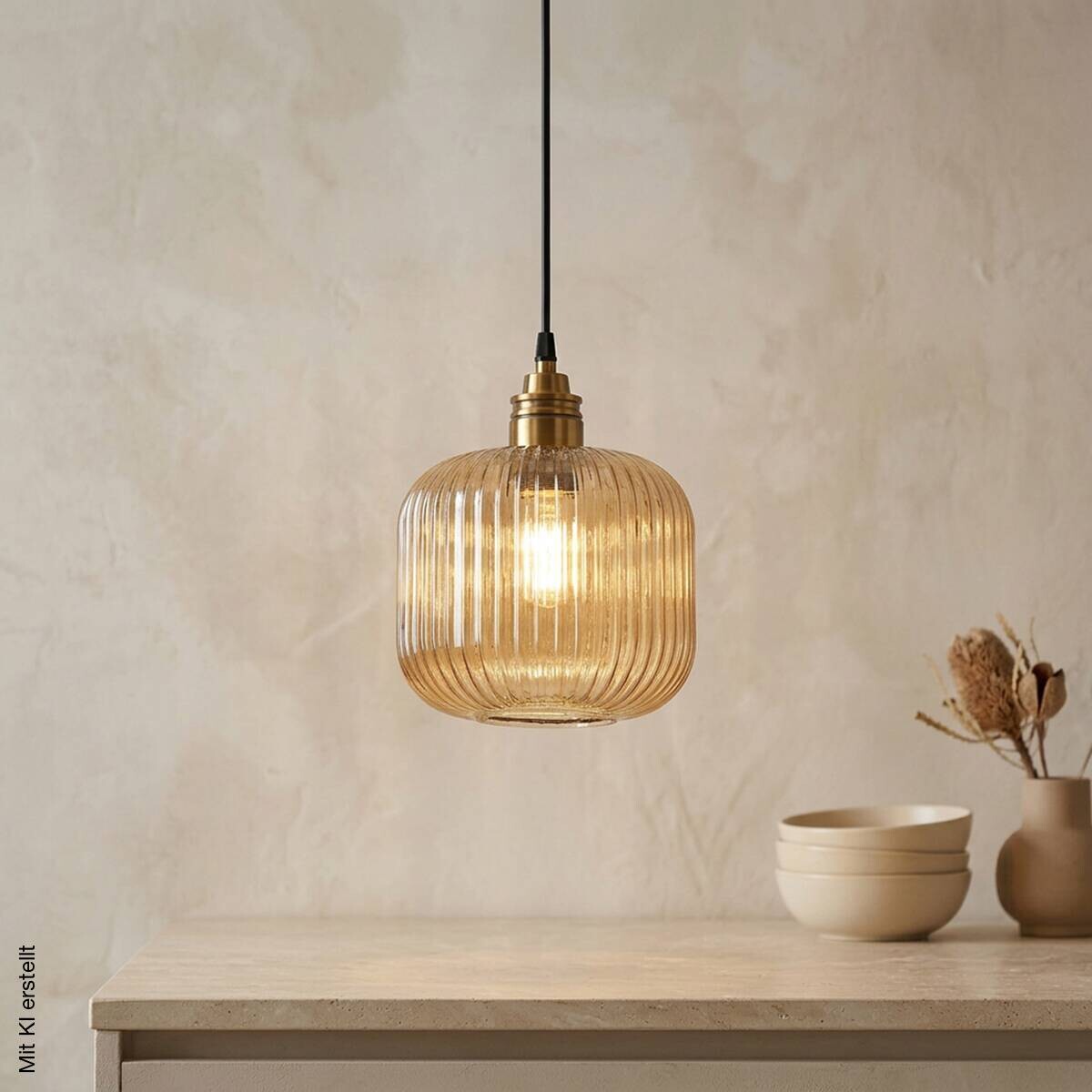 Lamkur Pendelleuchte gold Glas B/H/L: ca. 20x18x20 cm E27 1 Brennstellen