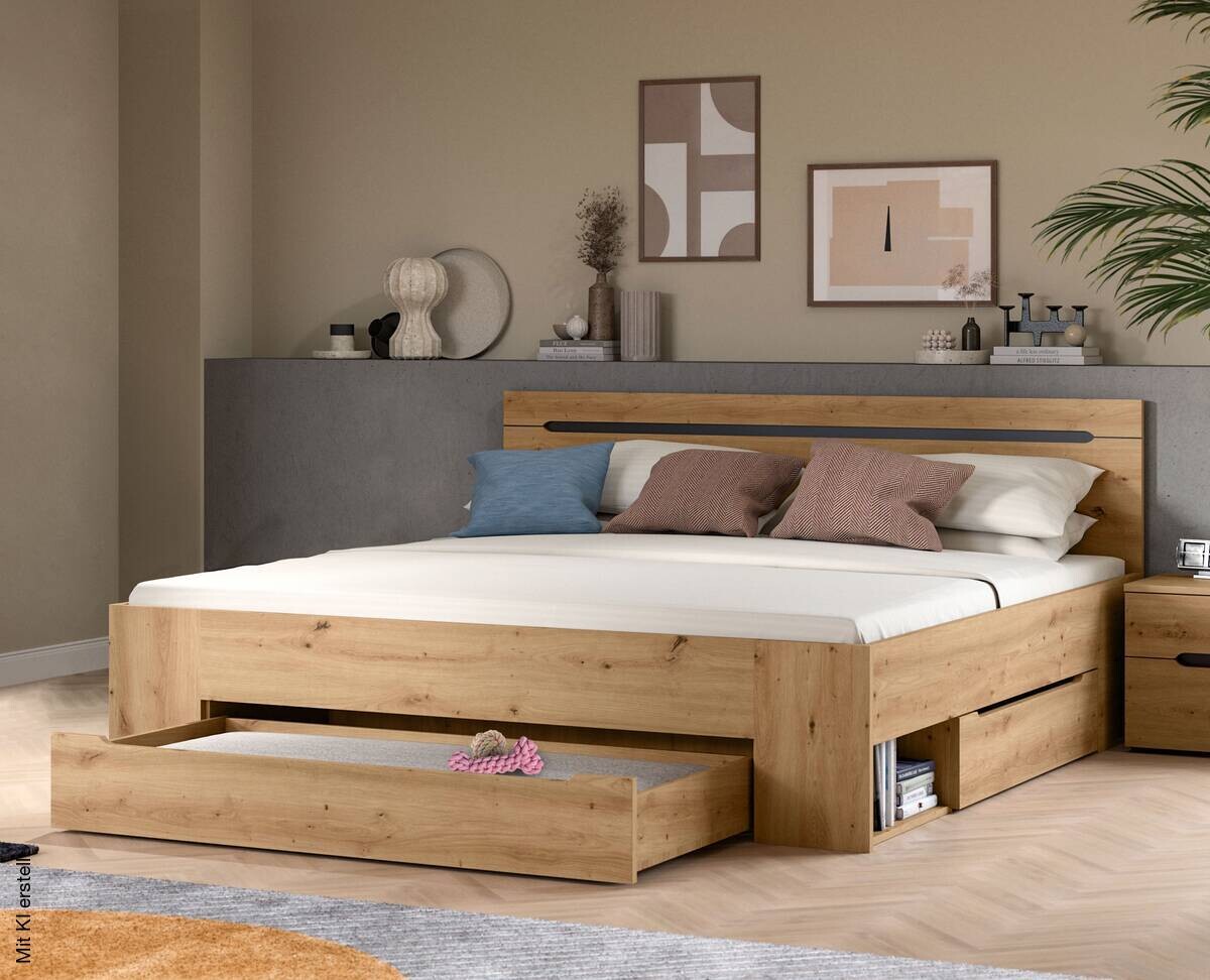 Bett CANU basaltgrau Artisan Nachbildung