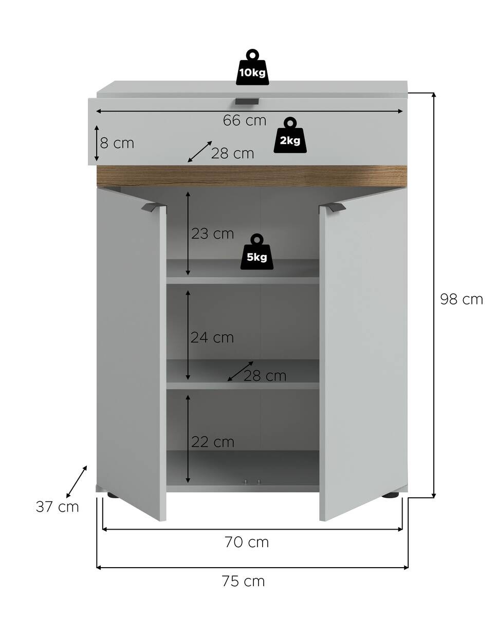Schuhkommode Naro weiß Evoke Oak Nachbildung B/H/T: ca. 75x98x37 cm