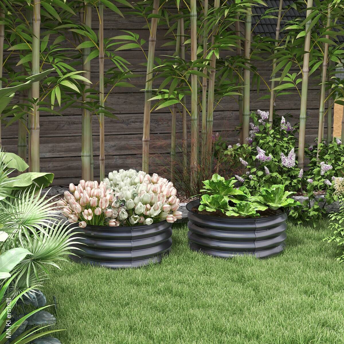 Outsunny Hochbeet 2er Set dunkelgrau Stahl B/H/L: ca. 60x30x60 cm