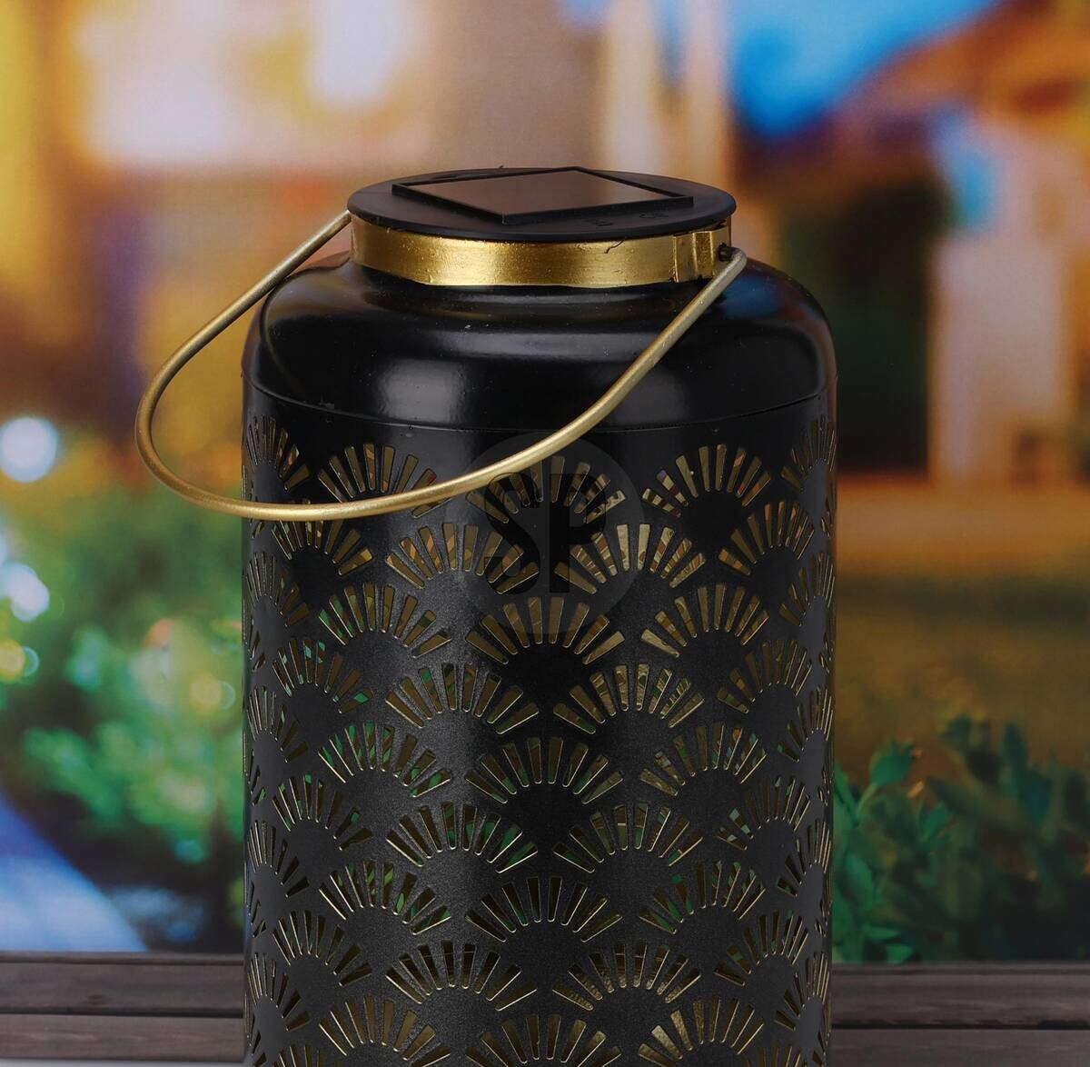 Solarlaterne schwarz Metall B/H/L: ca. 13x13x23,5 cm