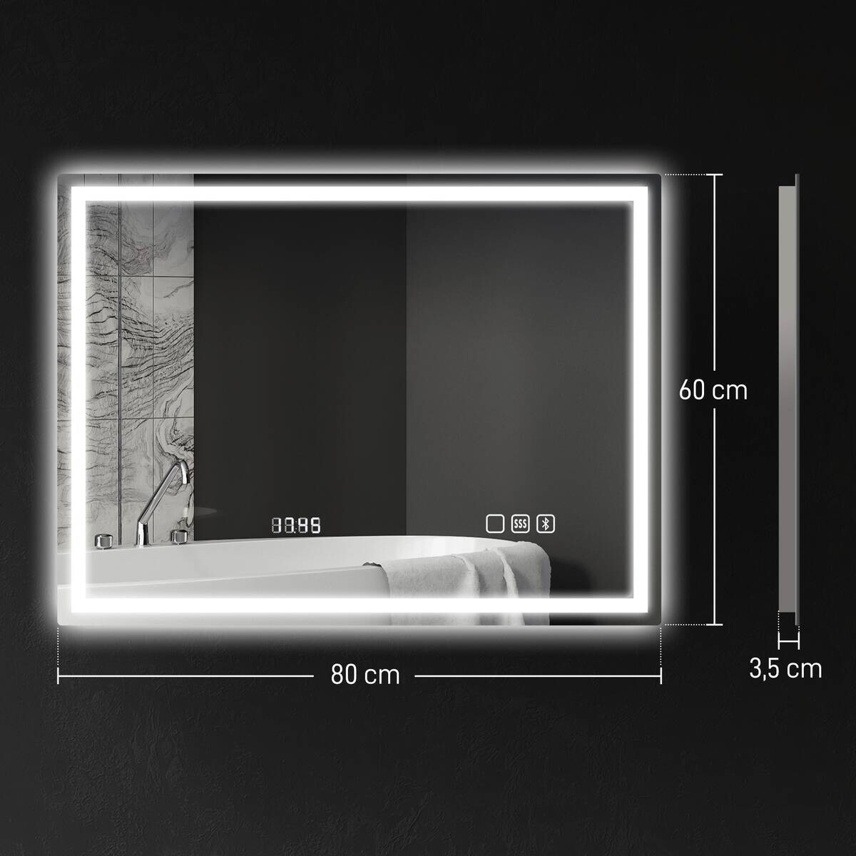 HOMCOM LED-Bad-Spiegel silber B/H/L: ca. 60x3,5x80 cm