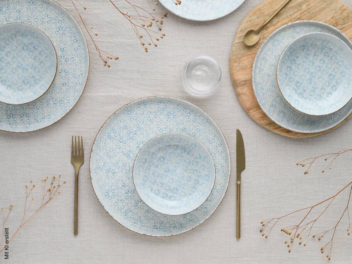 CreaTable Tafelservice Uno Emiliana blau Steinzeug 12 tlg.