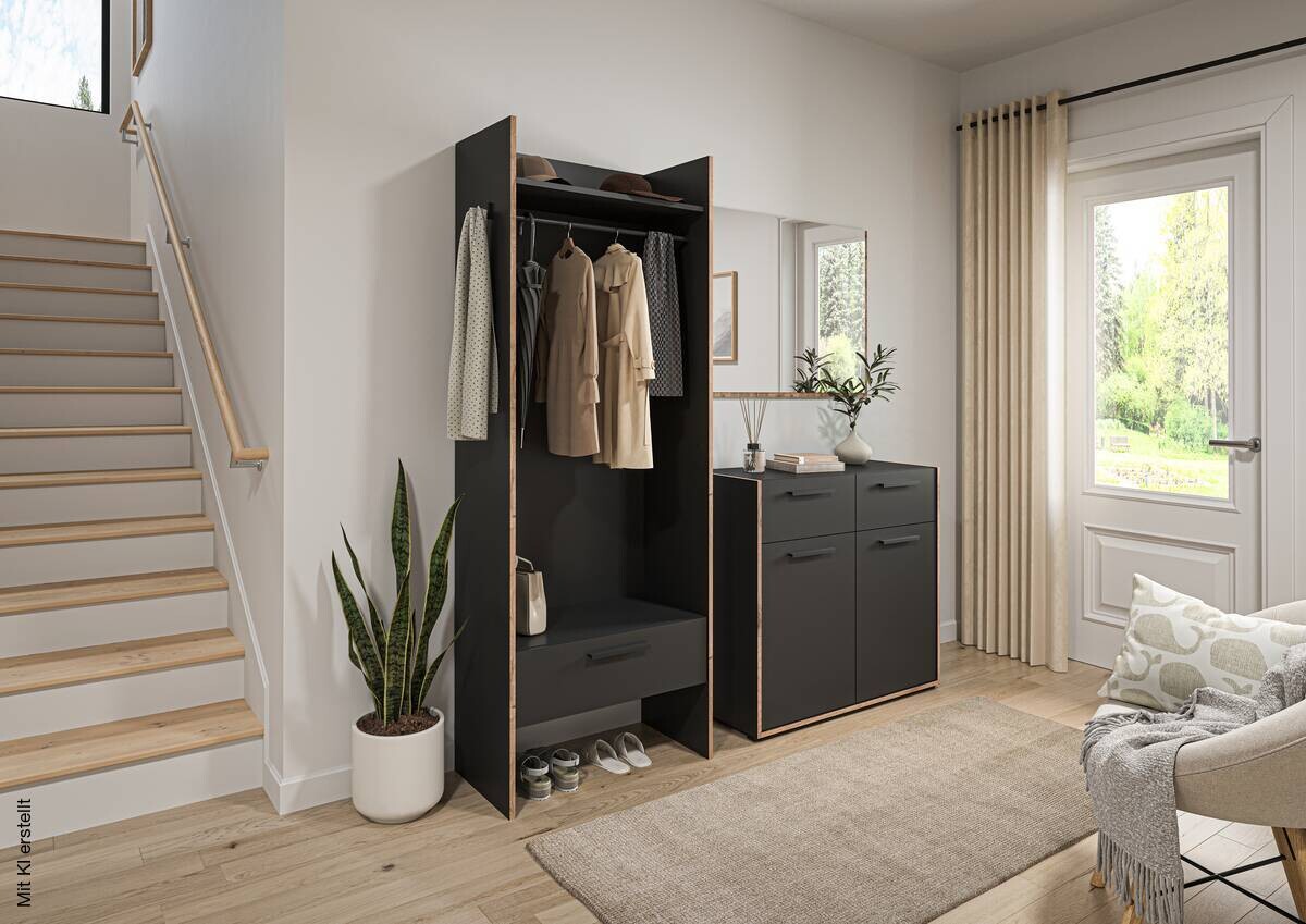 Garderobenschrank Bueno Basalt Nox Oak Nachbildung B/H/T: ca. 70x189x37 cm