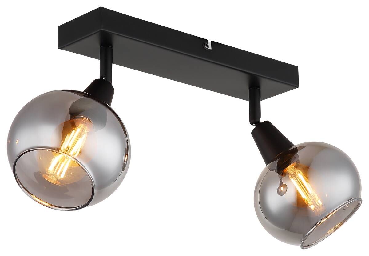 Spot 2-flg. Nika schwarz Rauch Metall Glas B/H/L: ca. 12x18x29 cm E14 2 Brennstellen