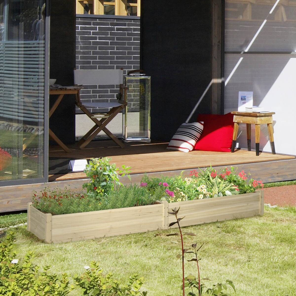 Outsunny Gartenbeet mit 2 Blumenkasten B/H/L: ca. 61,5x27x244 cm