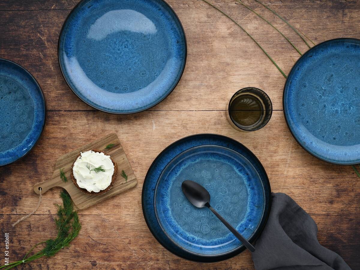 CreaTable Tafelservice Nordic Fjord blau Steinzeug 12 tlg.