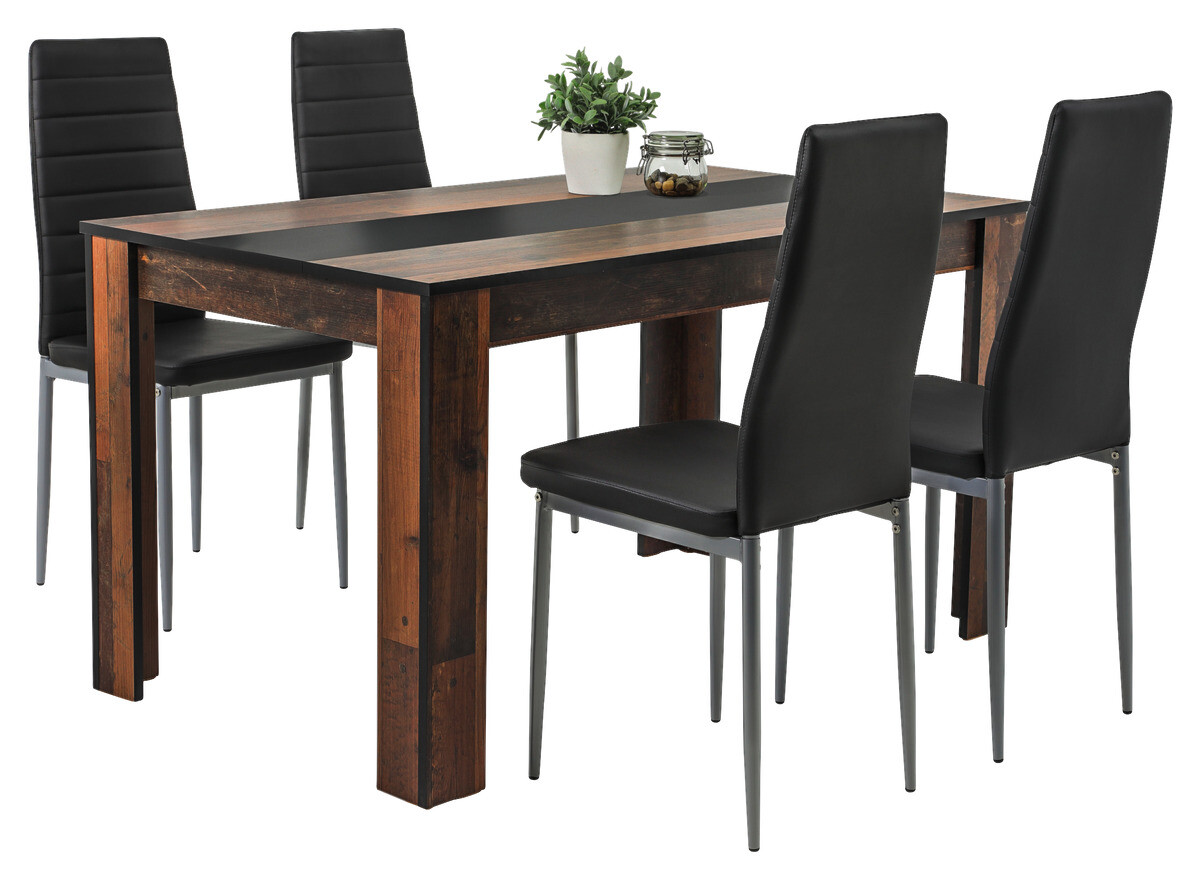 Tischgruppe Helene Old Wood Nachbildung schwarz B/H/T: ca. 140x76x80 cm | schwarz | 140,00/76,00/80,00 cm