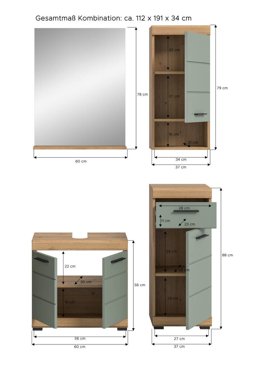 Badezimmer-Set Scout Eiche Artisan Nachbildung salbei Nachbildung B/H/T: ca. 112x191x34 cm
