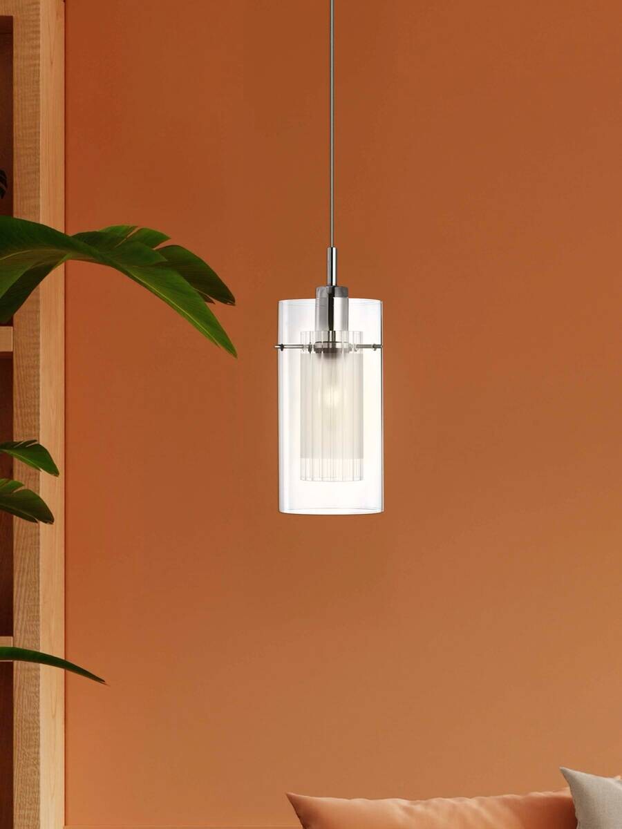 Searchlight Pendelleuchte Duo Chrom Glas Stahl B/H/L: ca. 13x120x20 cm E14 1 Brennstellen