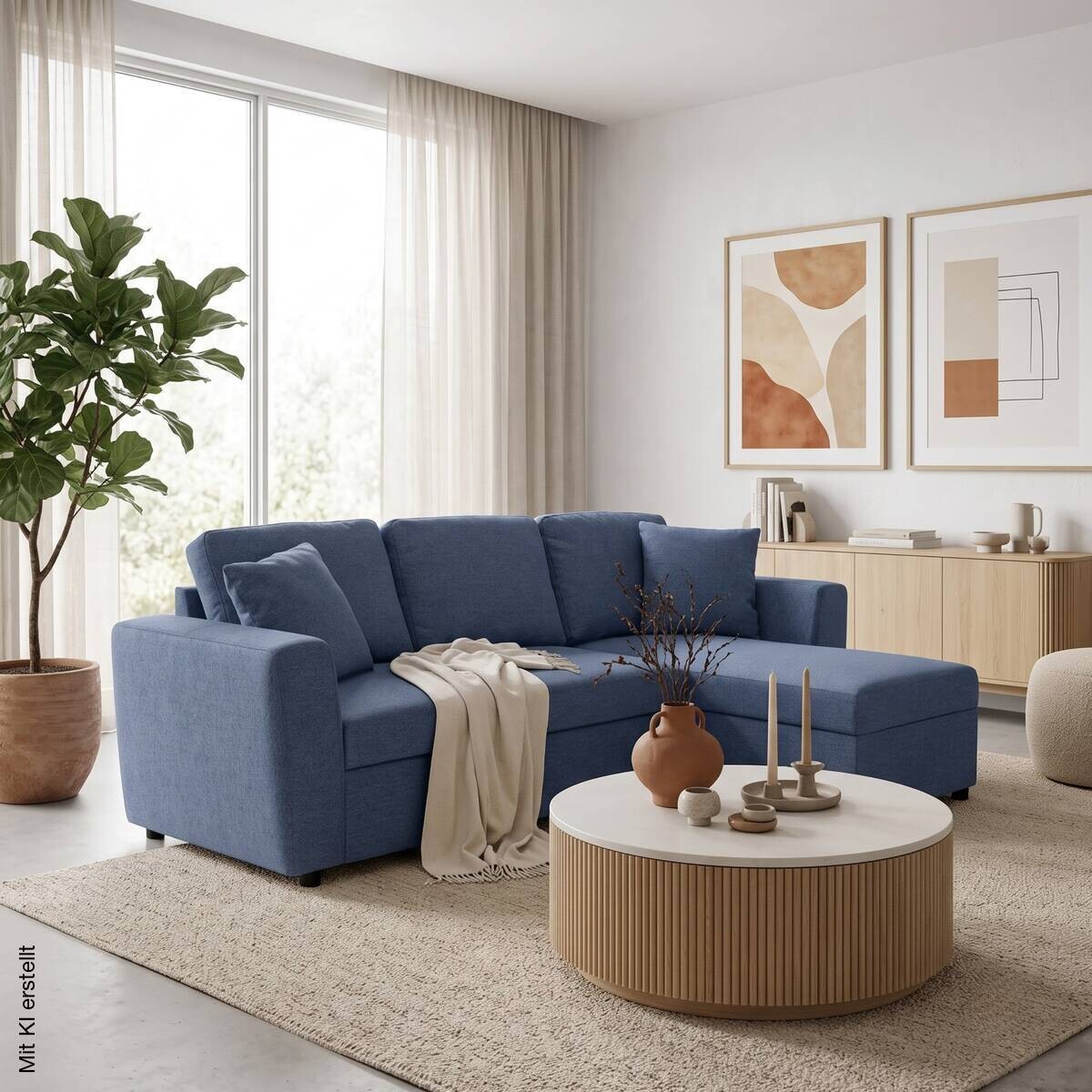 Ecksofa mit Bettfunktion und Bettkasten blau Webstoff B/H/T: ca. 234x86x144 cm
