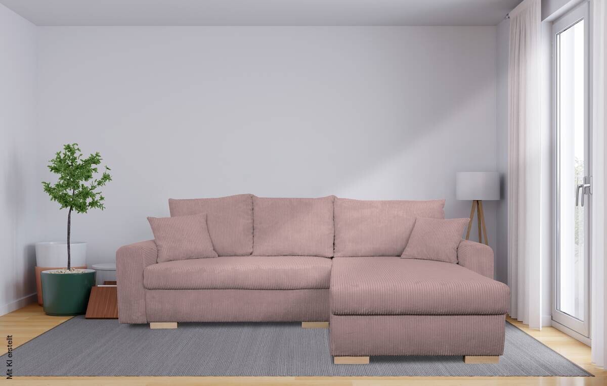 Ecksofa mit Bettfunktion und Bettkasten rosa Microfaser B/H/T: ca. 224,5x90x168 cm