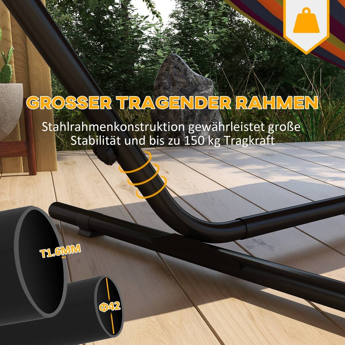 Outsunny Hängemattengestell schwarz Polypropylen B/H/L: ca. 125x285x110 cm