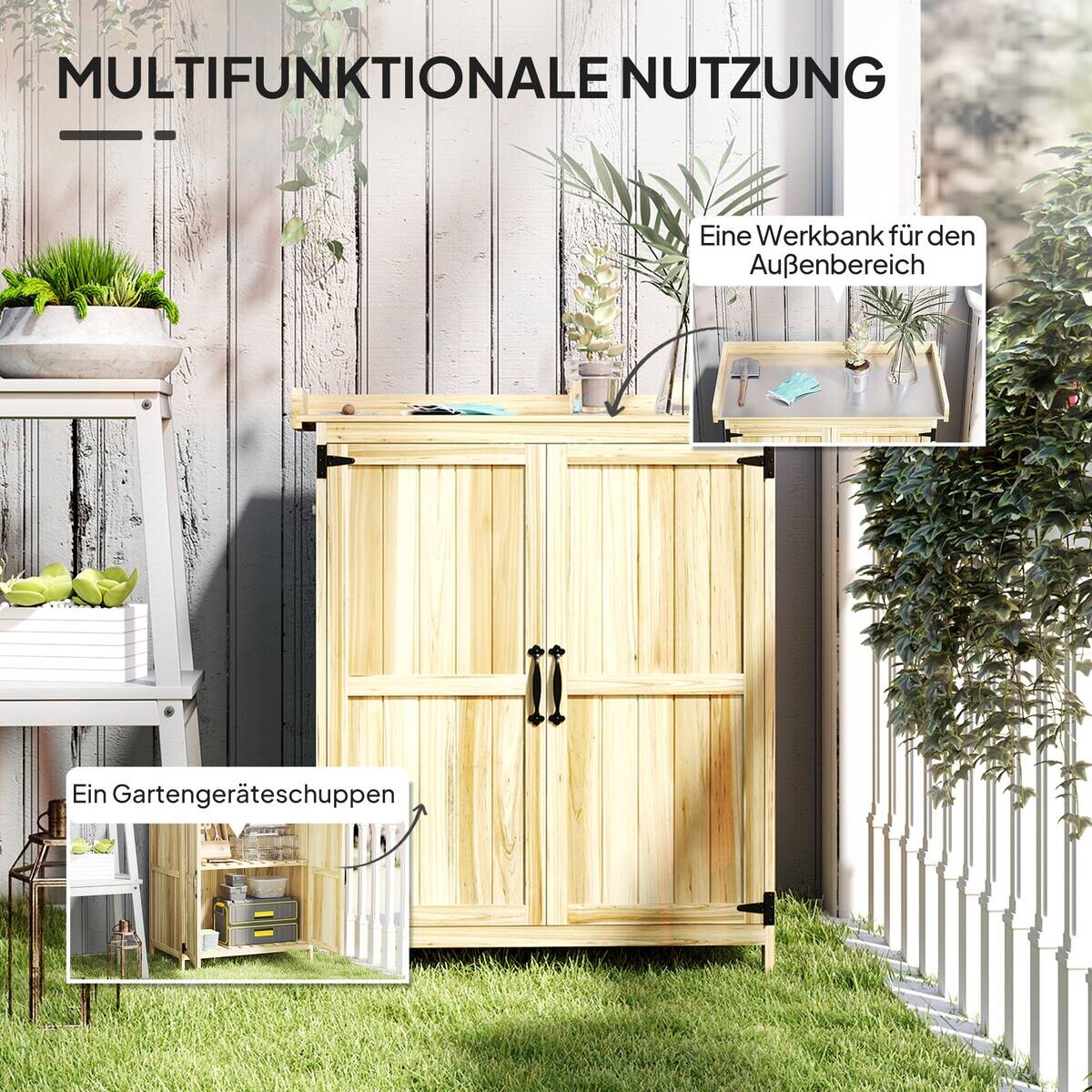 Outsunny Gartenschrank Holzoptik Edelstahl B/H/L: ca. 43x88x74 cm