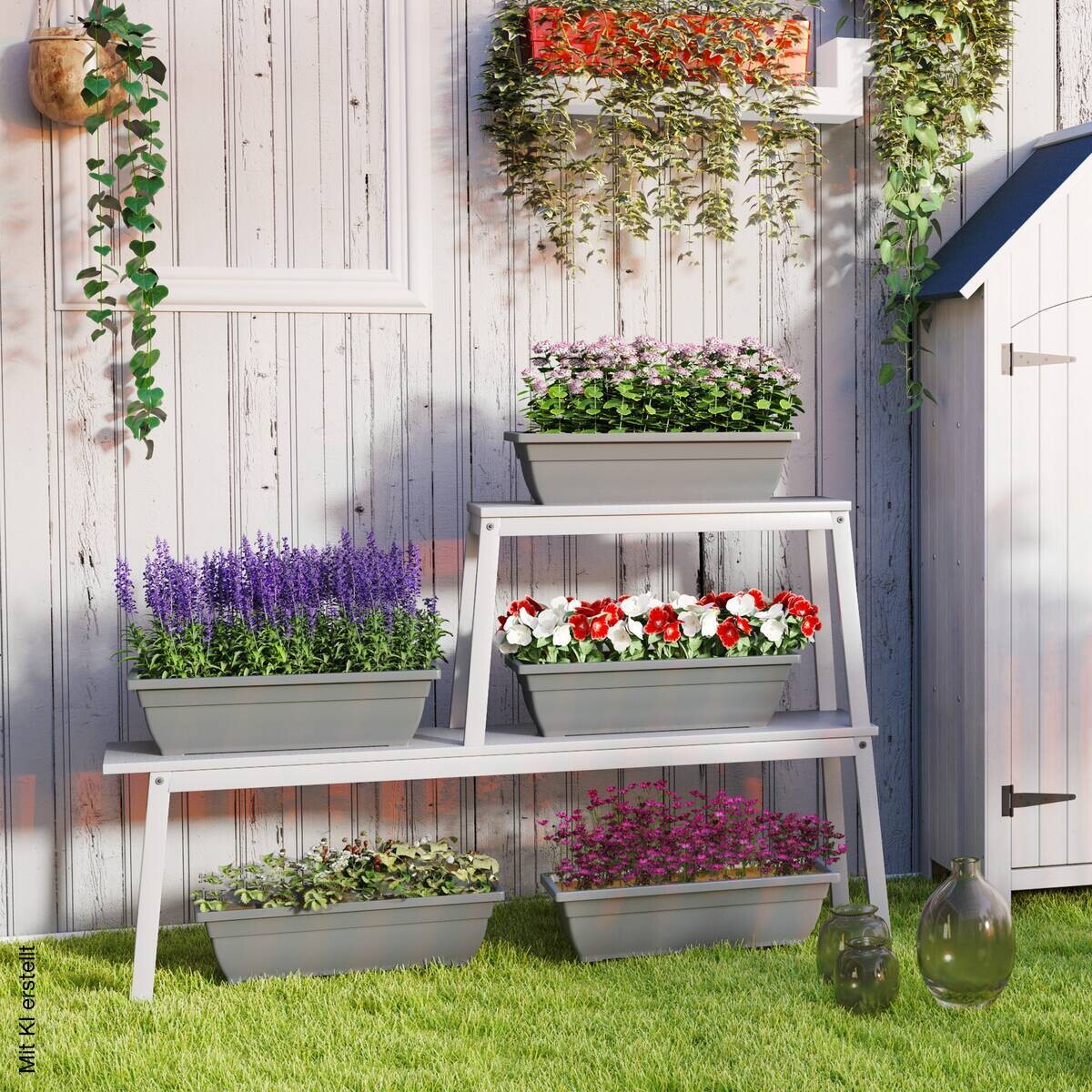 Outsunny Pflanztopf 5er Set grau Kunststoff B/H/L: ca. 21x16x59 cm