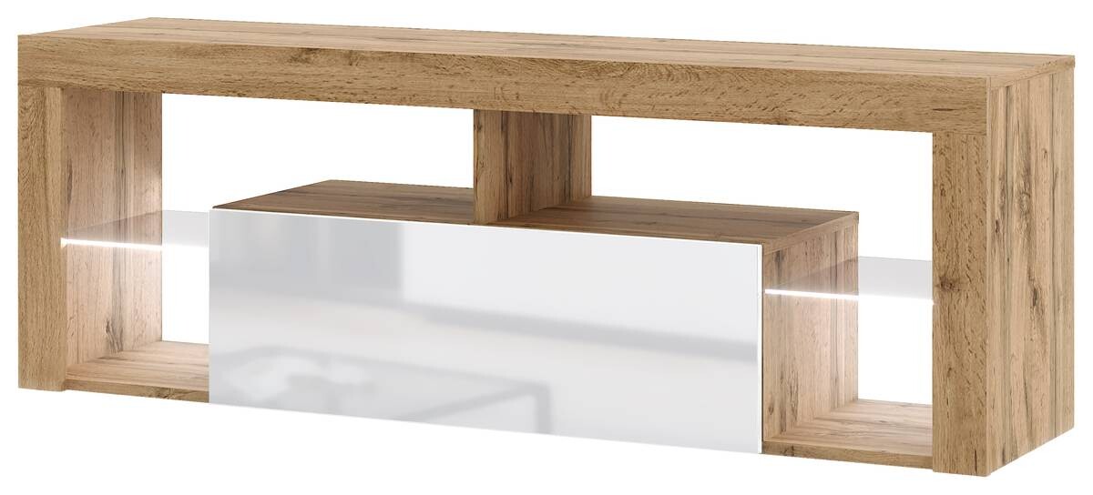 TV-Lowboard TV LOWBOARD Everest 140 LED Eiche Wotan Nachbildung weiß glänzend B/H/T: ca. 140x50x35 cm
