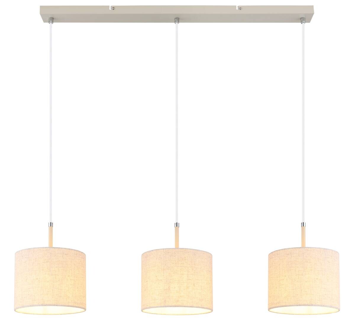 Pendelleuchte sand Metall Textil B/H/L: ca. 20x120x90 cm E27 3 Brennstellen
