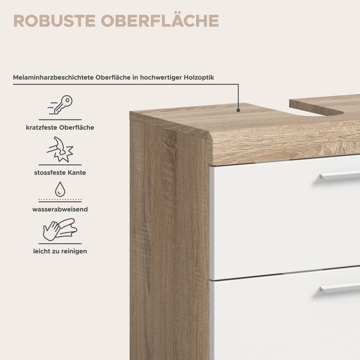 Badezimmer-Set Lambada Eiche Sonoma Nachbildung weiß Hochglanz B/H/T: ca. 60x191x37 cm