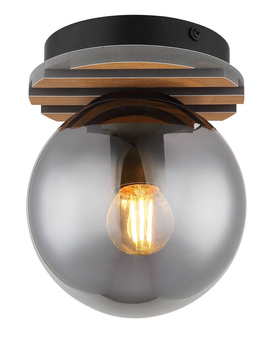 GLOBO Deckenleuchte schwarz Rauch Metall Glas H/D: ca. 20x15 cm E27 1 Brennstellen