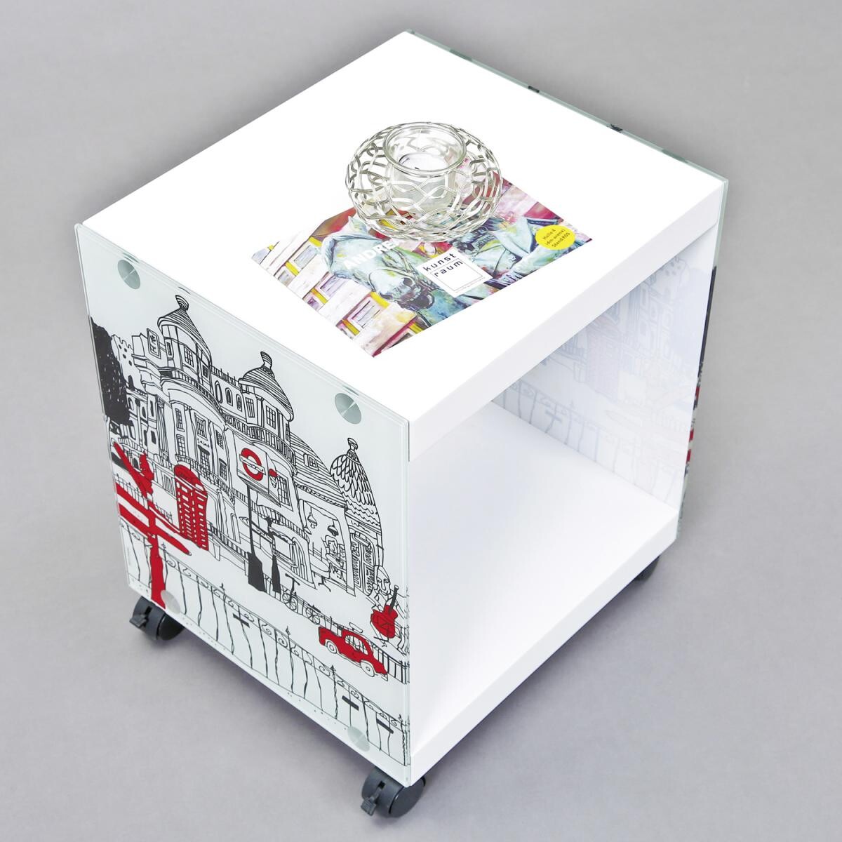 Beistelltisch Logo weiß MDF Glas B/H/T: ca. 38x46x33,5 cm