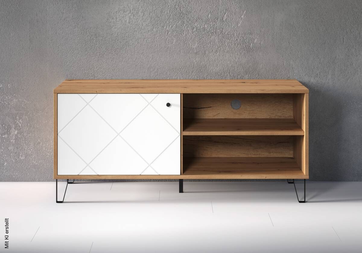 TV-Lowboard Touch weiß matt Eiche Artisan Nachbildung B/H/T: ca. 123x56x40 cm