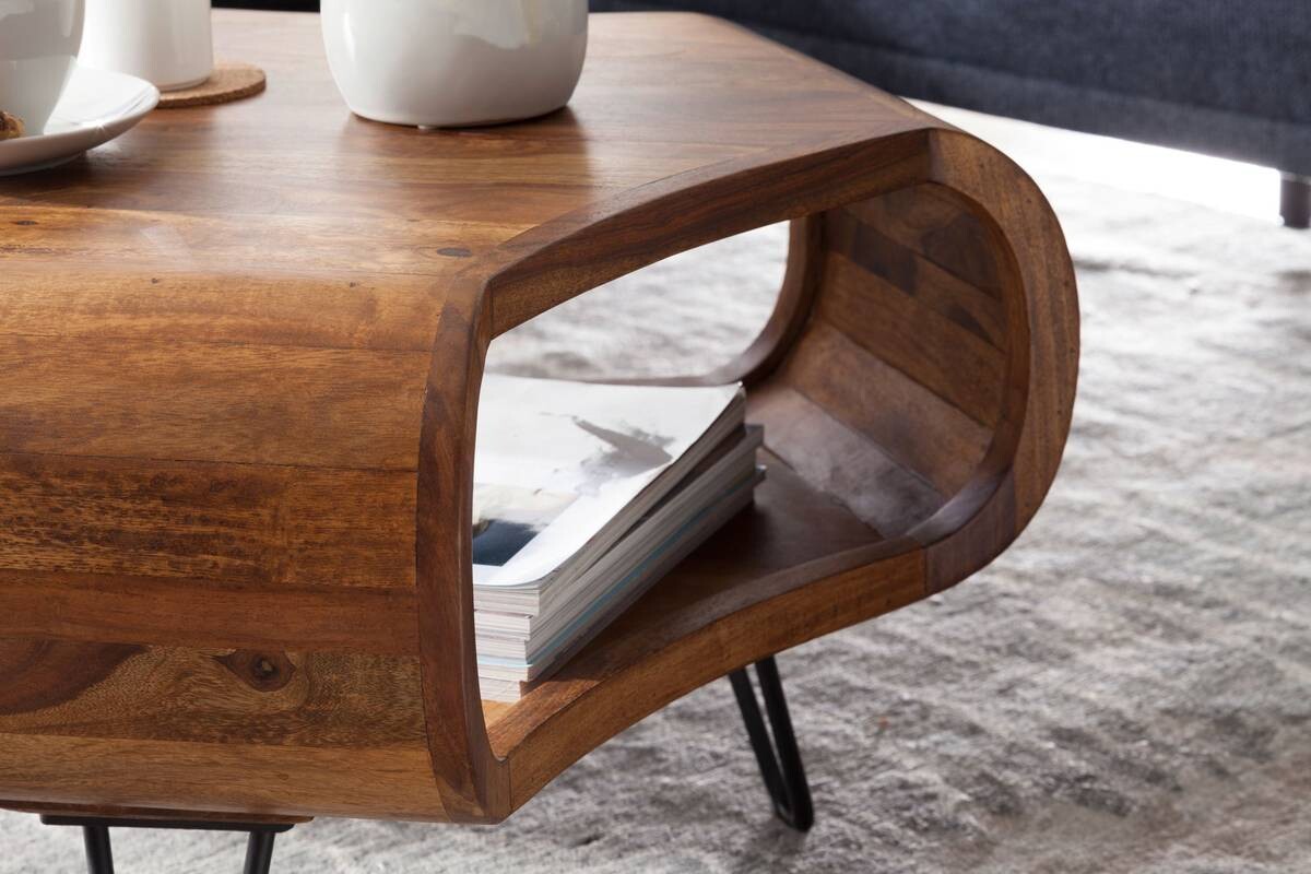 Wohnling Couchtisch natur schwarz Echtholz Metall B/H/T: ca. 55x38x55 cm