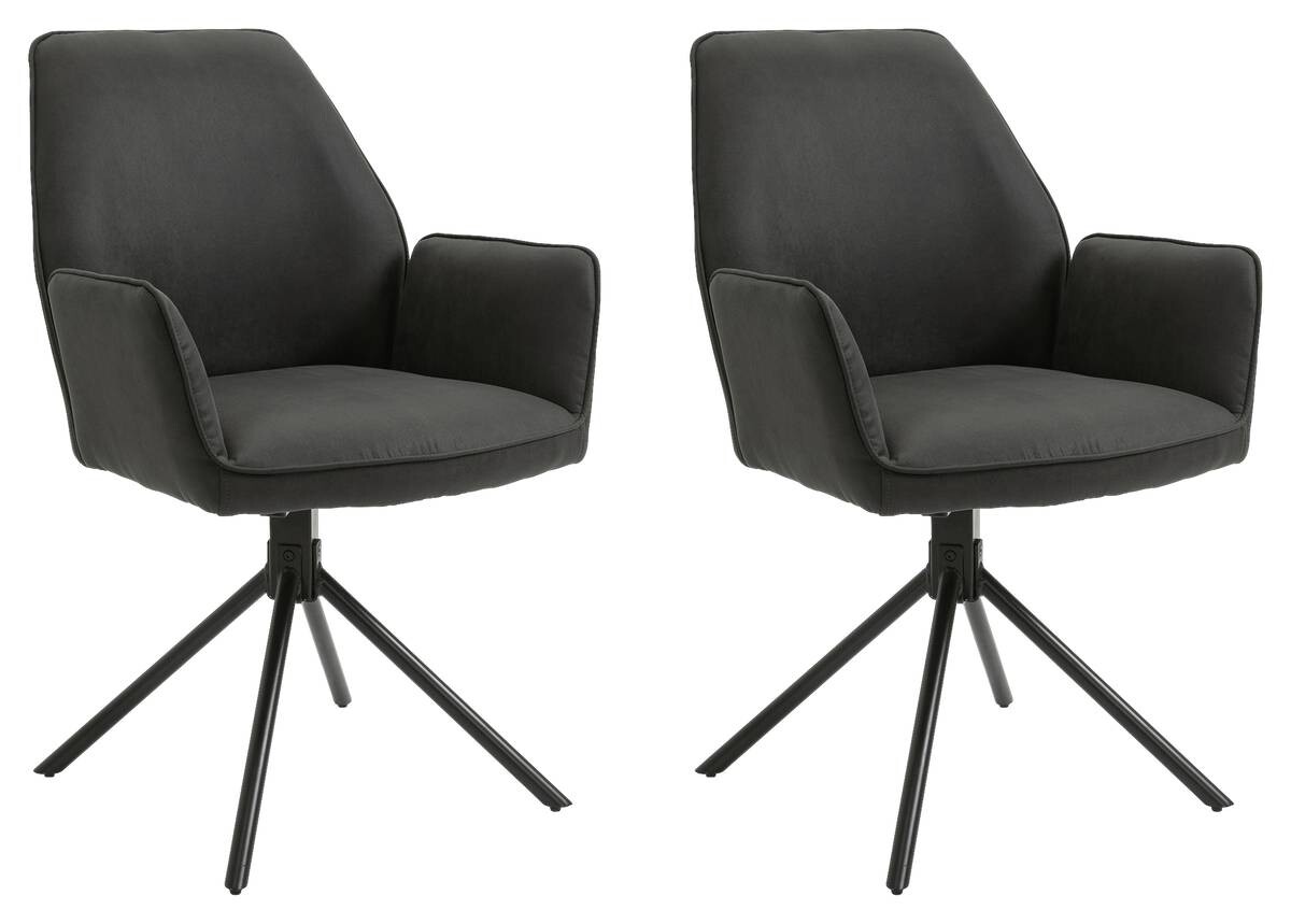 Stuhl BLAIR 2er-Set anthrazit Vintage schwarz Stoff Metall B/H/T: ca. 57x89x61 cm