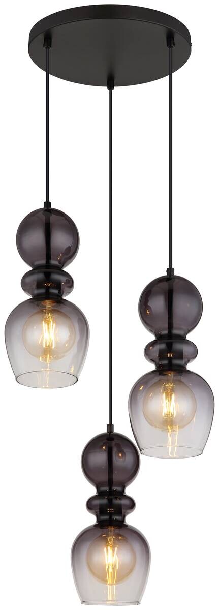 GLOBO Pendelleuchte CLARITY 15174-3H schwarz Rauch Metall H/D: ca. 150x41 cm E27 3 Brennstellen