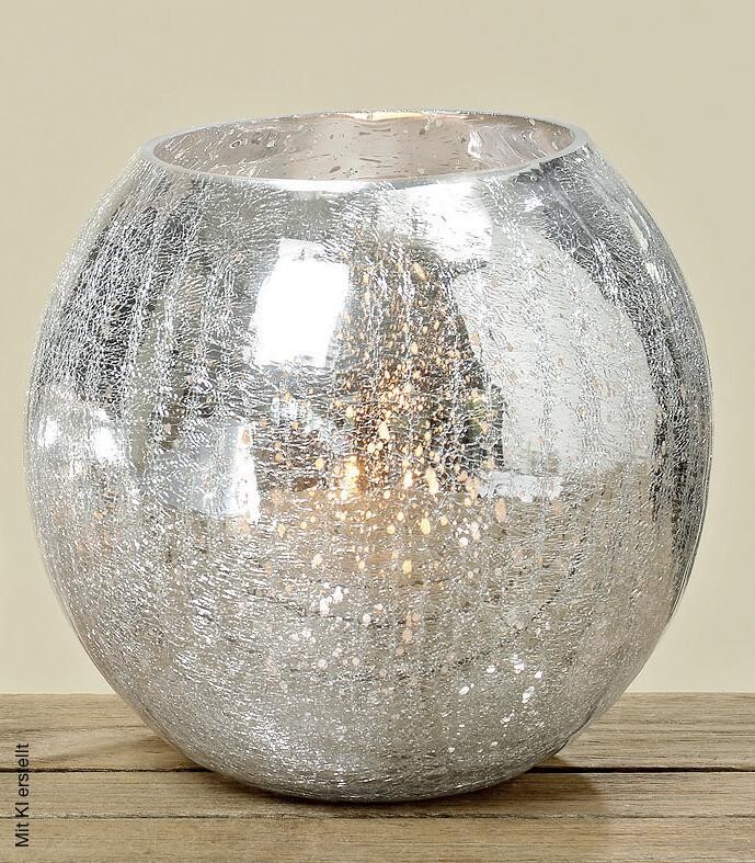 POCOline Windlicht silber Glas H/D: ca. 18x22 cm