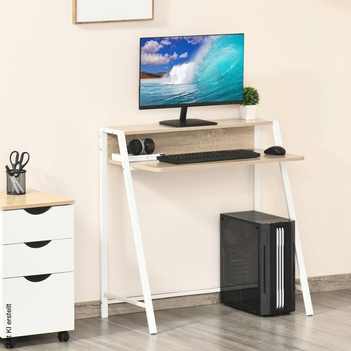 Schreibtisch 836-055AK weiß Eiche Nachbildung B/H/T: ca. 84x85x45 cm