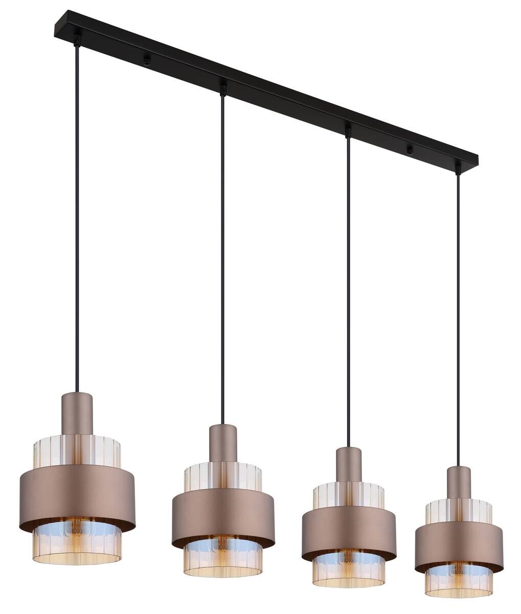 GLOBO Pendelleuchte schwarz amber Metall Glas B/H/L: ca. 18,5x150x110 cm E27 4 Brennstellen