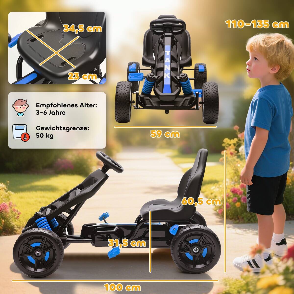 AIYAPLAY Kinder Gokart blau B/H/L: ca. 59x60,5x100 cm