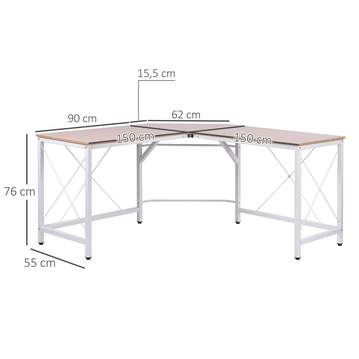 Computertisch 836-122AK natur weiß B/H/L: ca. 150x76x150 cm
