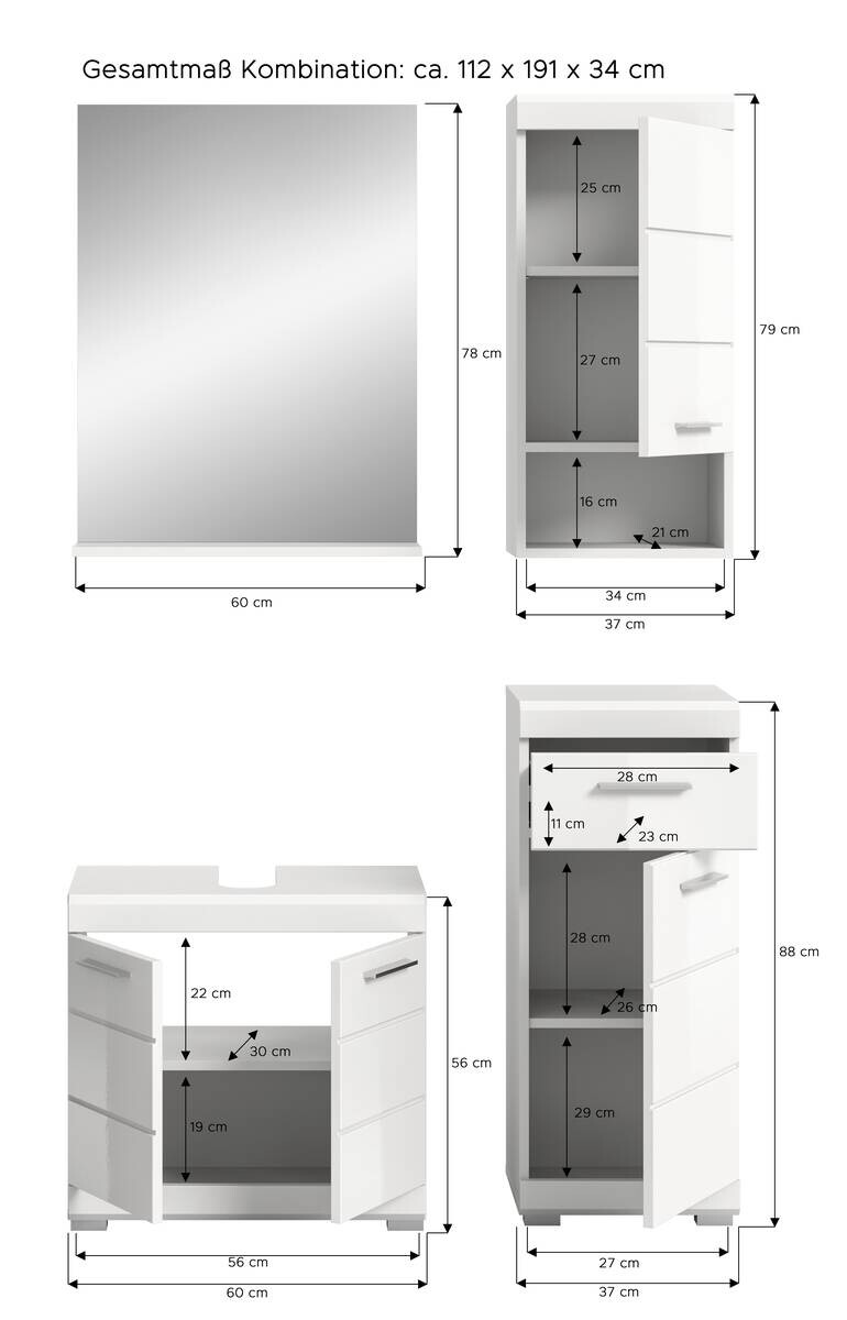 Badezimmer-Set Scout weiß weiß Hochglanz B/H/T: ca. 112x191x34 cm