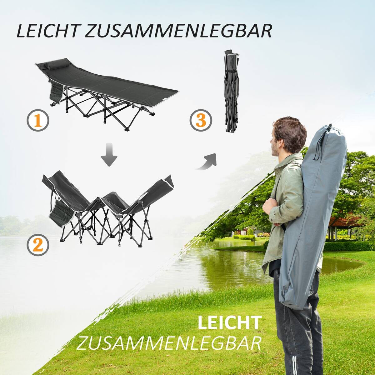 Outsunny Campingbett B/H/L: ca. 64,5x53x188 cm
