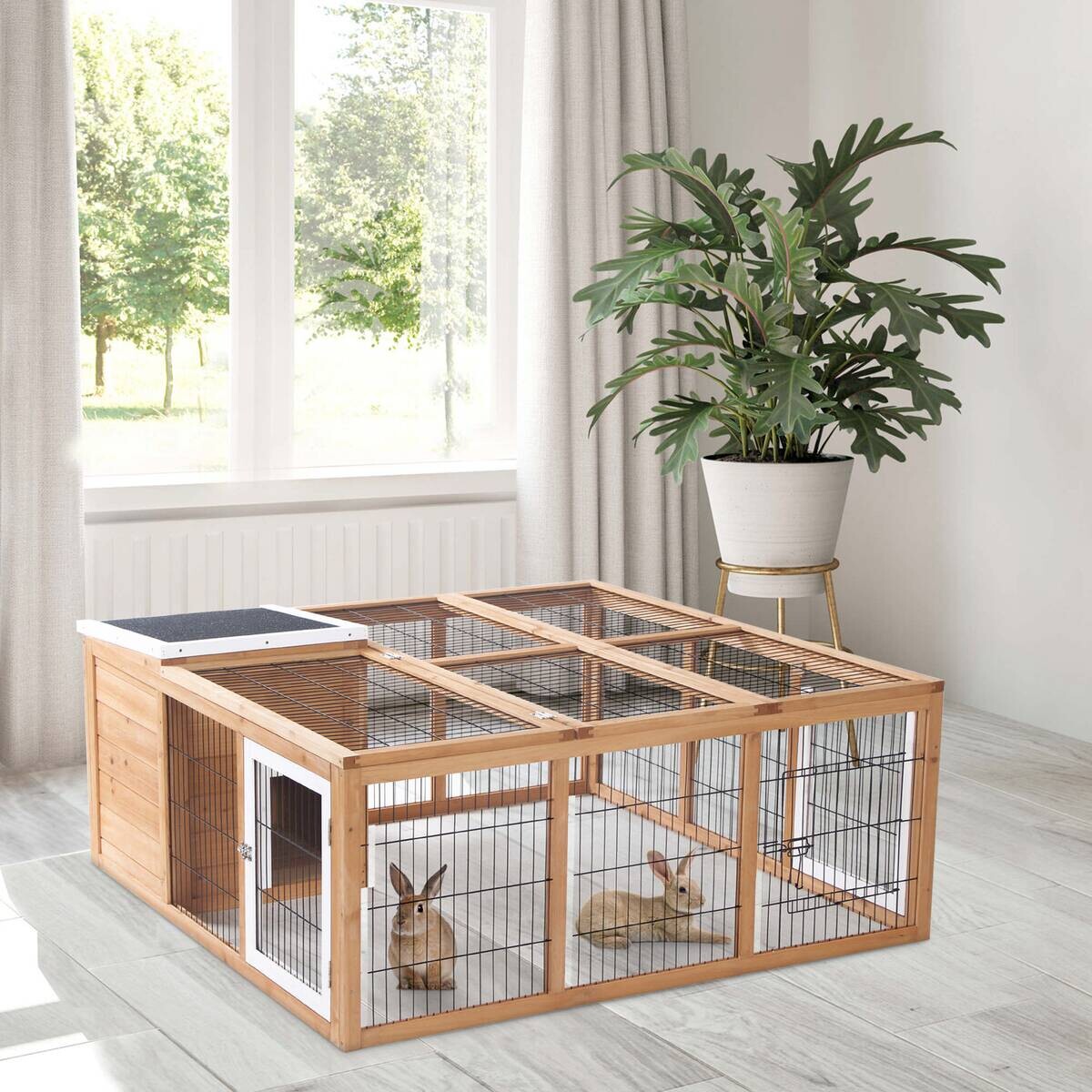 PawHut Stall natur Holz B/H/L: ca. 120x123x52 cm